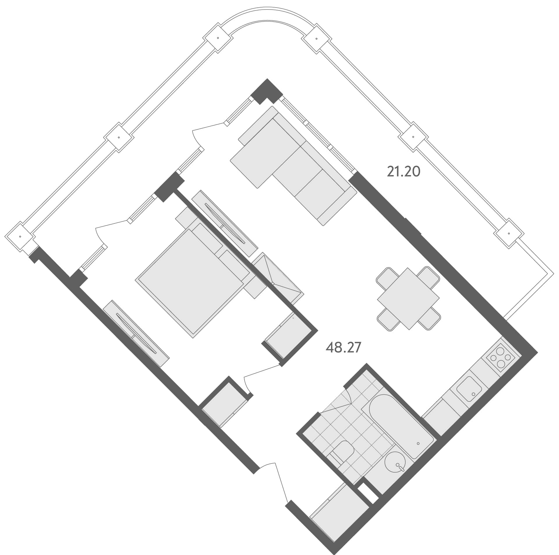 一居室, 71.2 m²