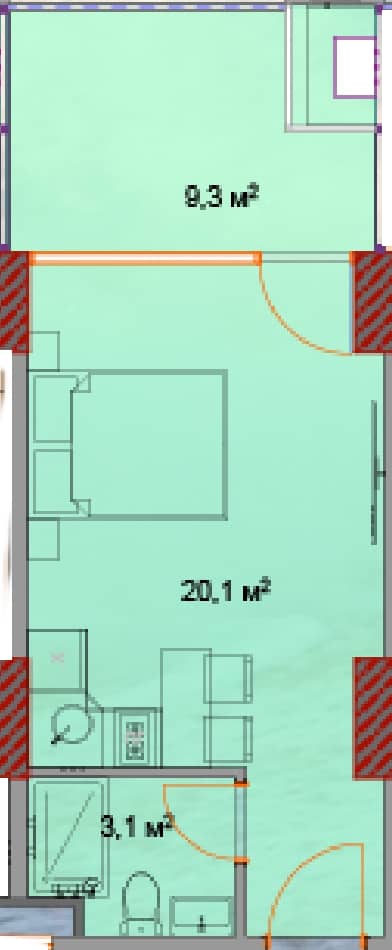 Studio, 33.2 m²