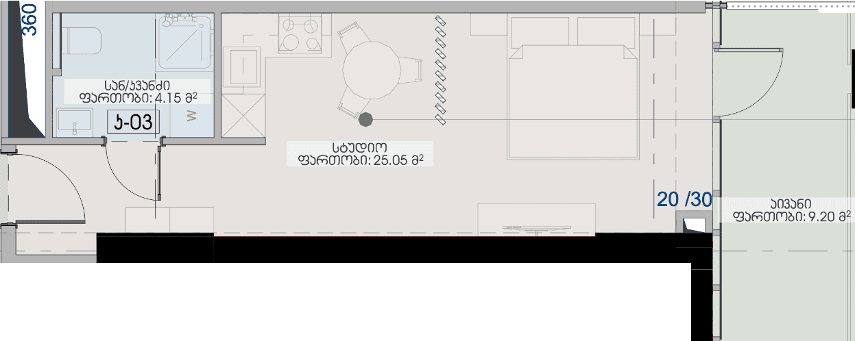 Студия, 38.4 м²