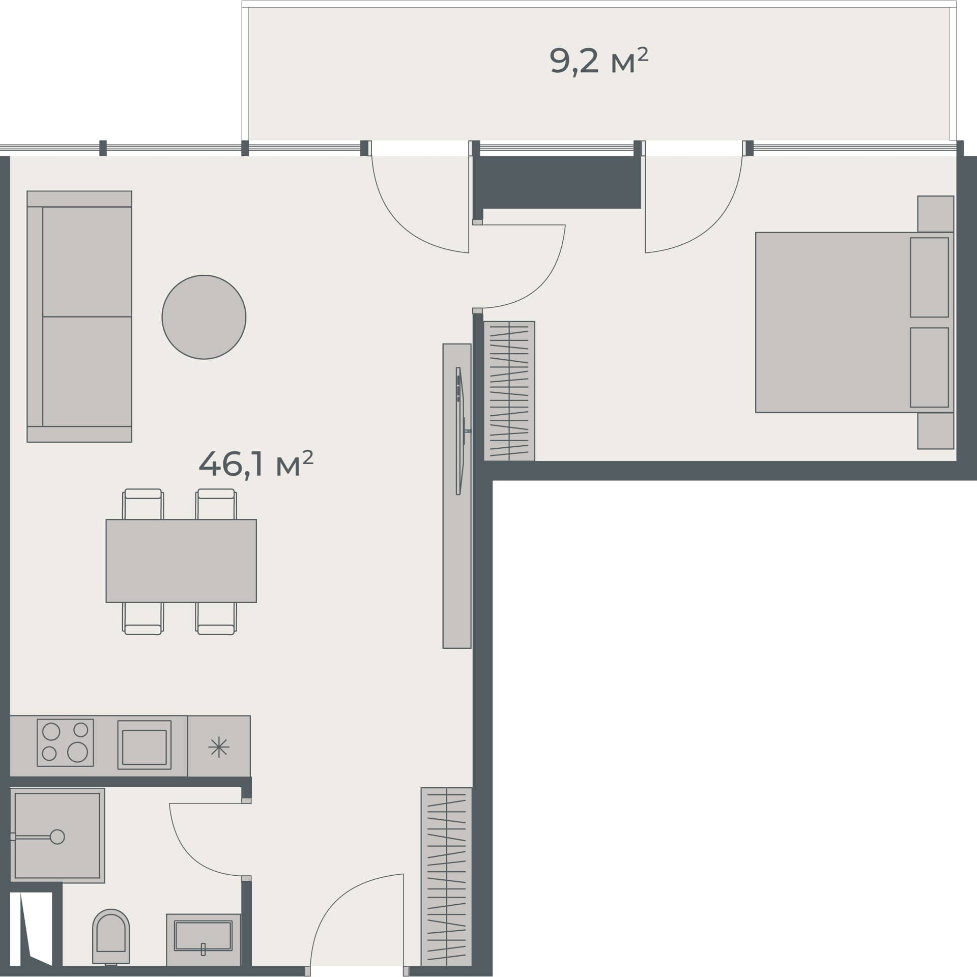 1-комн., 55.3 м²
