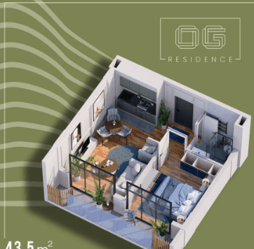 1-комн., 43.5 м²