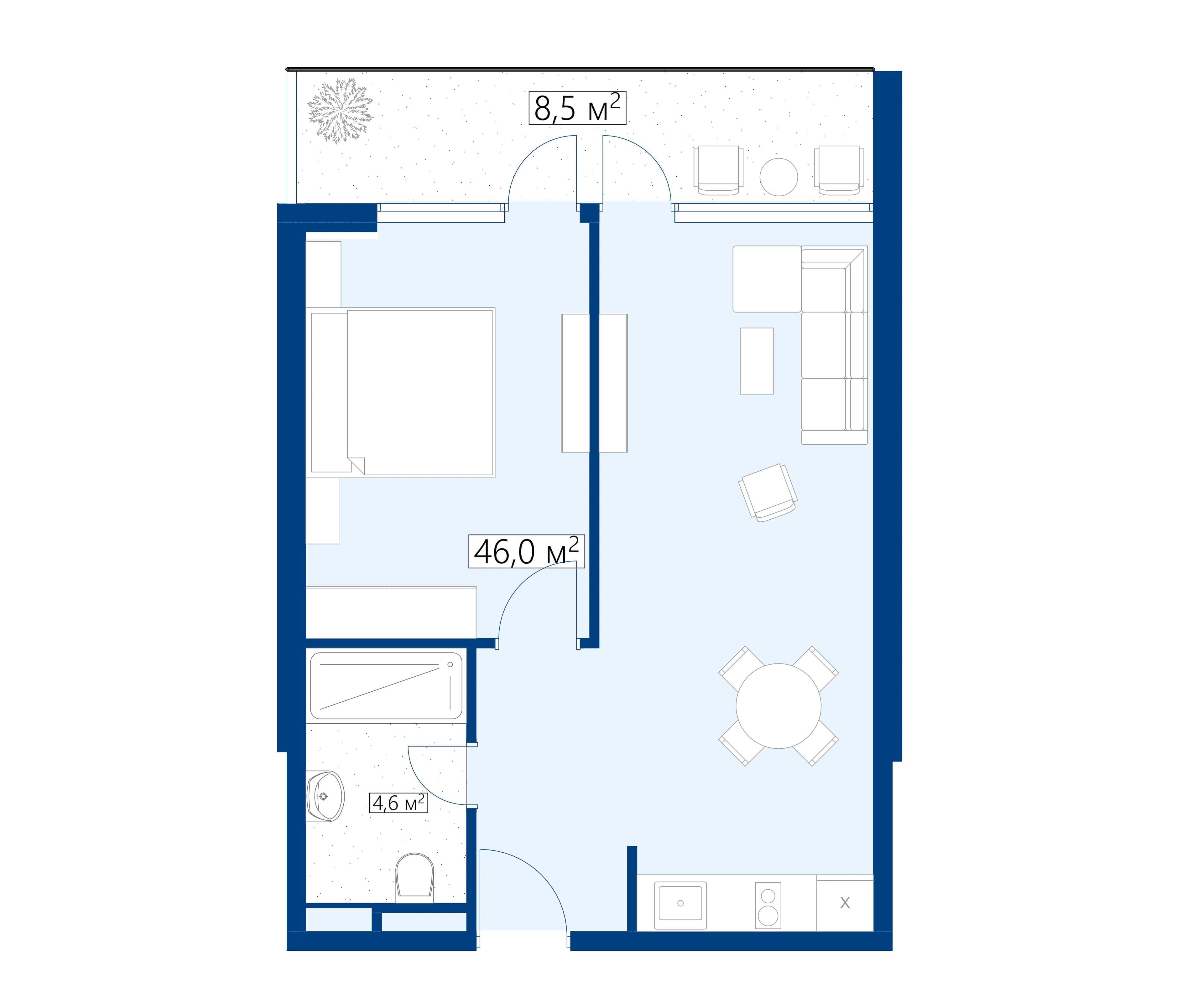 1-комн., 54.5 м²