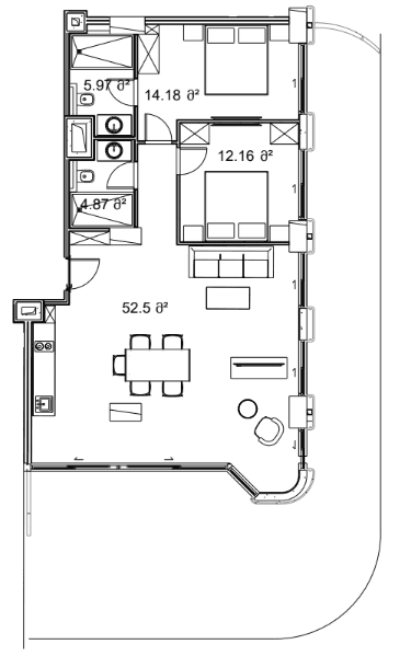 两居室, 160.8 m²