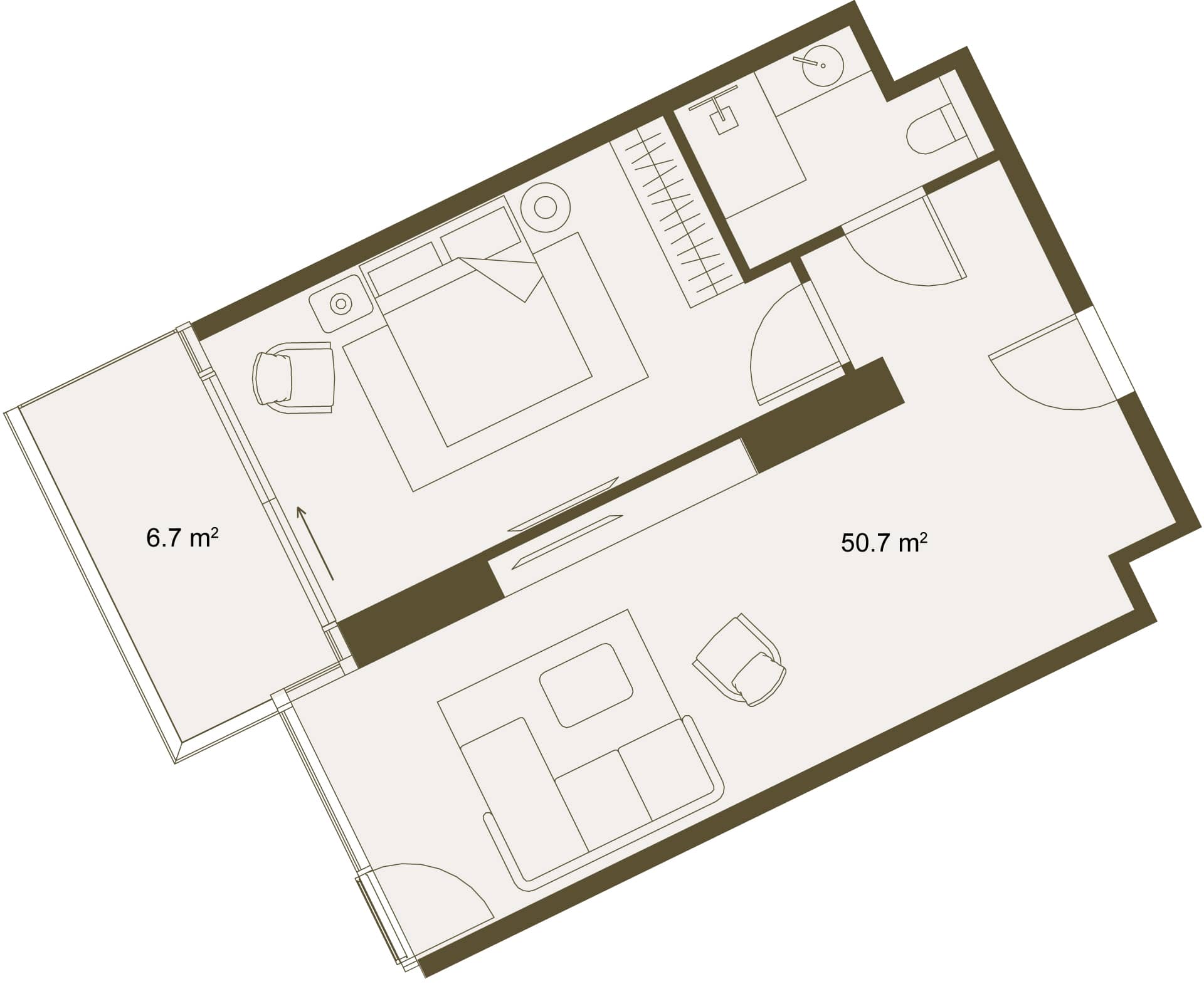1-комн., 57.4 м²
