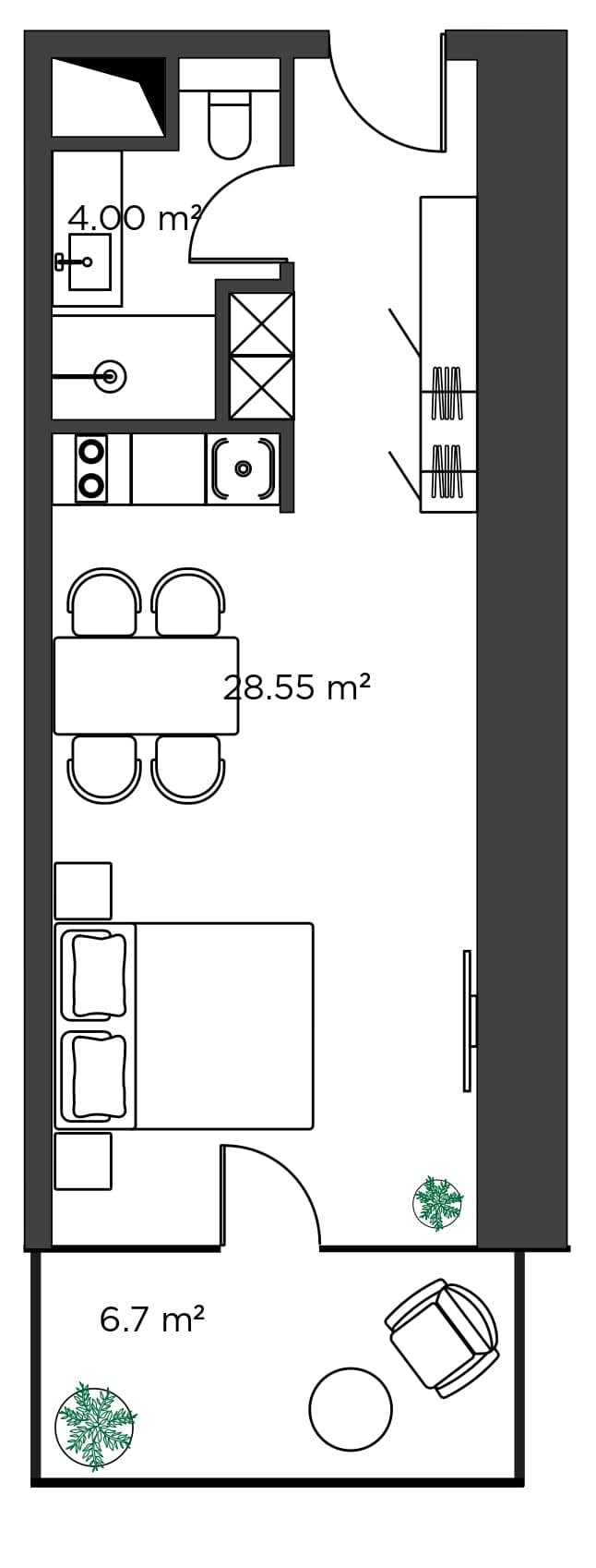 Студия, 39.3 м²