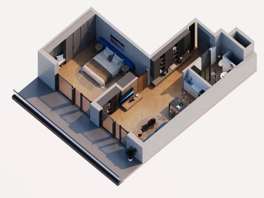 1-room, 60.5 m²