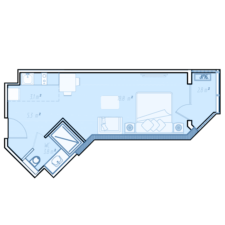 Студия, 34.9 м²