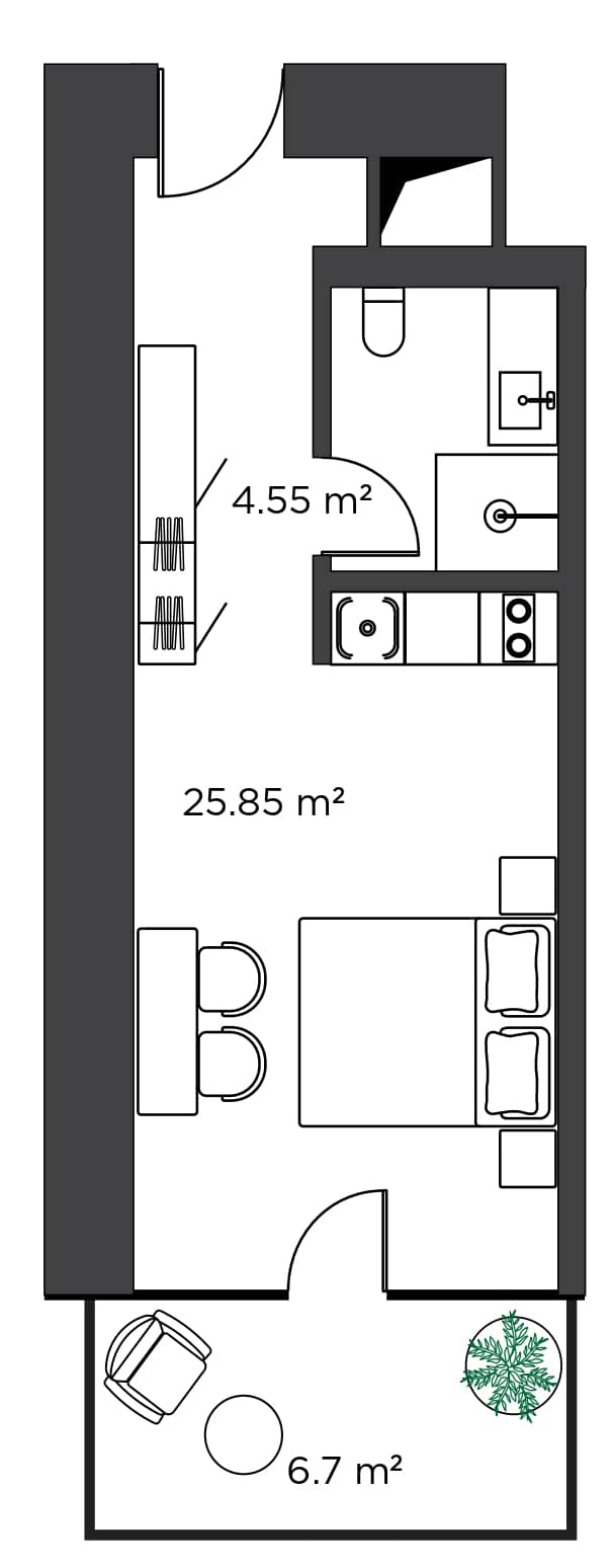 Студия, 37.1 м²