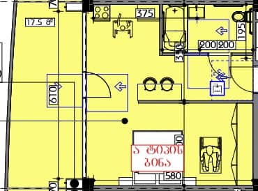 Студия, 57.4 м²