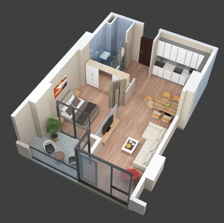 1-room, 54.4 m²
