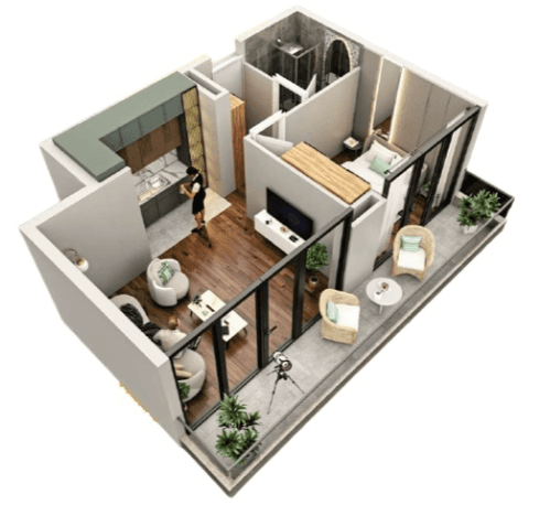 一居室, 50.5 m²
