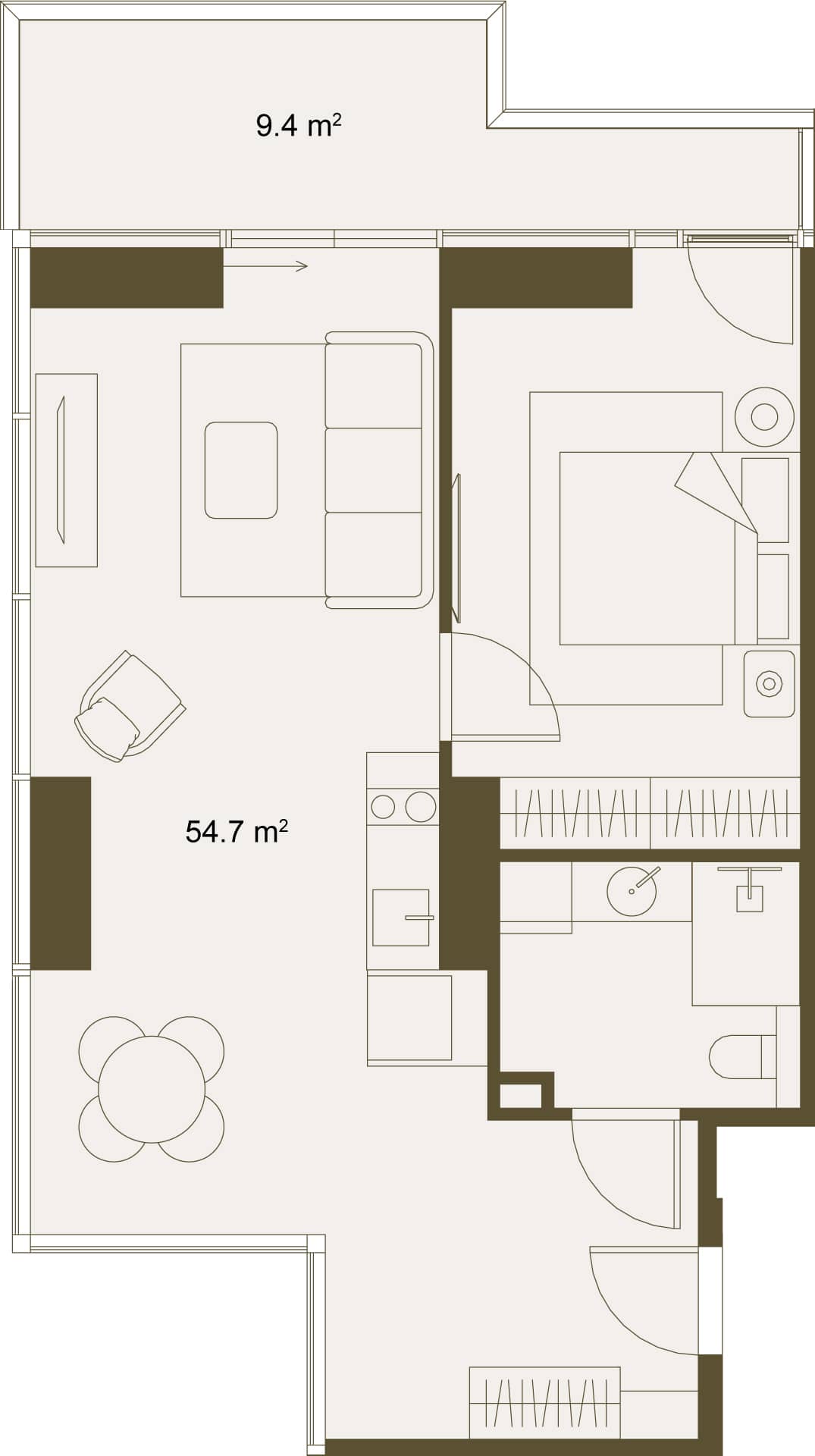1-комн., 63.3 м²