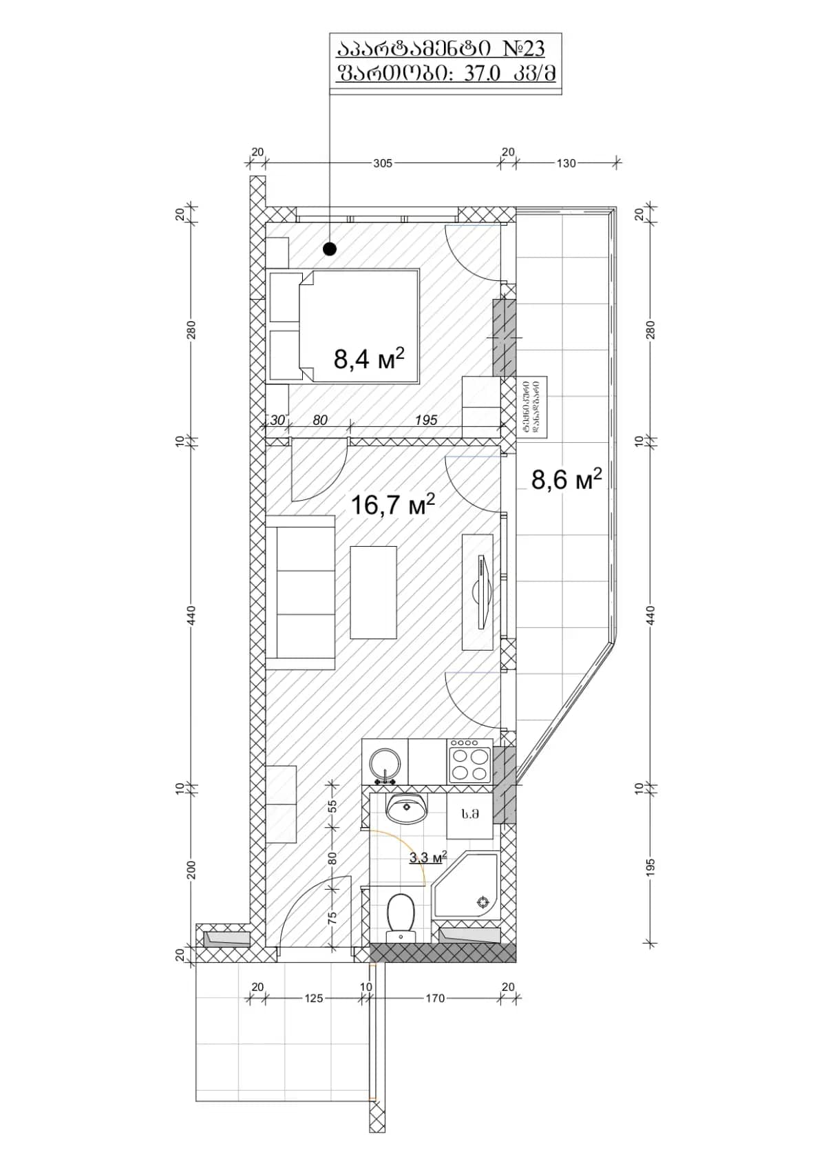 一居室, 38.2 m²