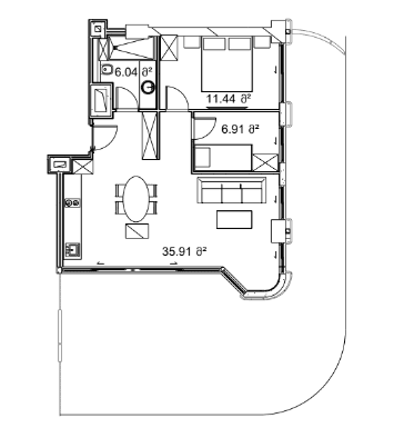 两居室, 124.3 m²