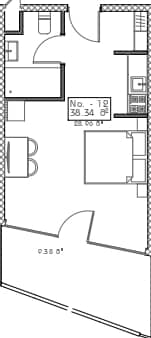 Студия, 38.3 м²