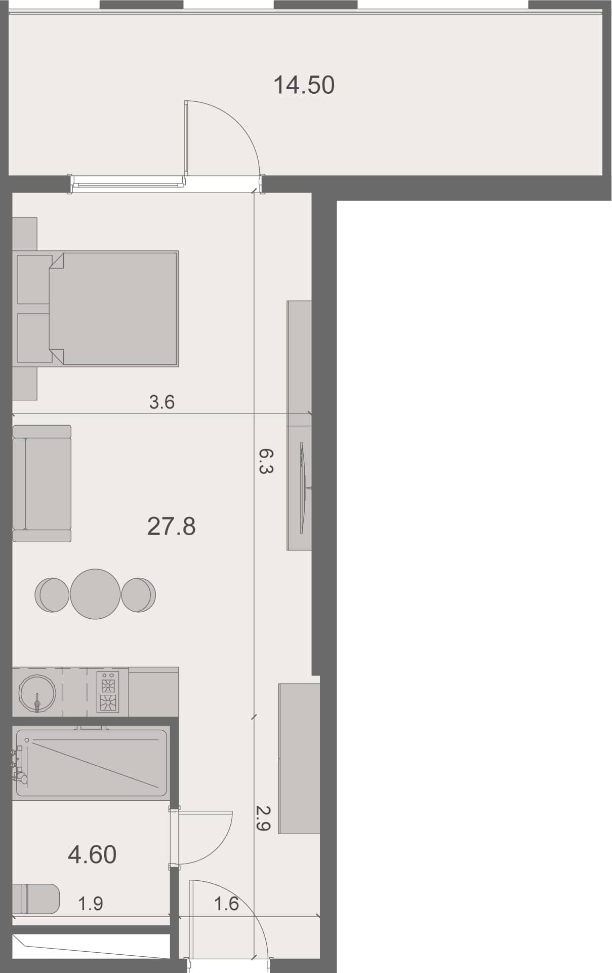 一居室, 79.2 m²