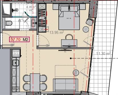 1-комн., 57.7 м²