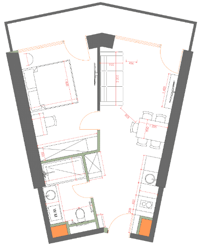 一居室, 49.6 m²