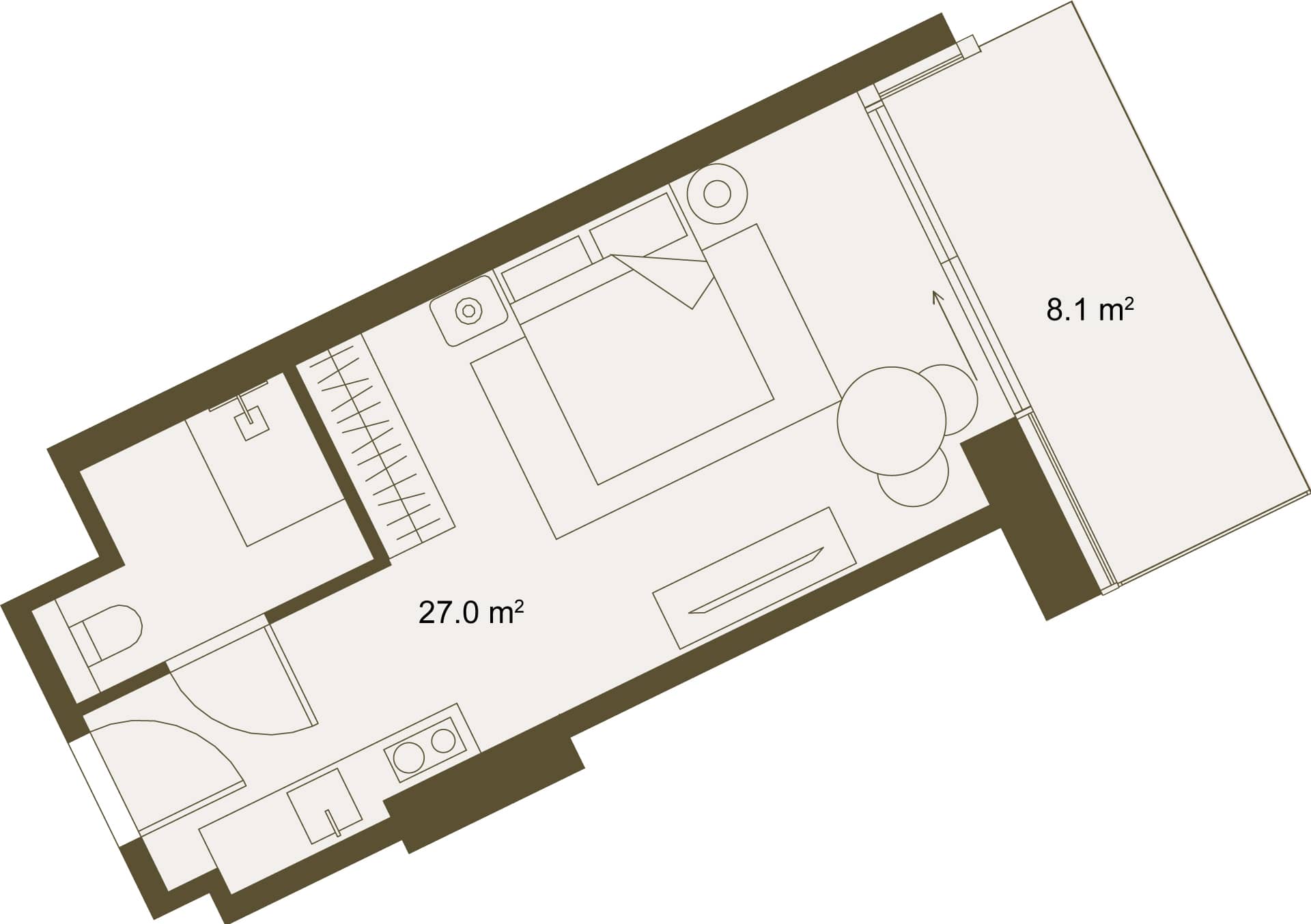 单间, 35.7 m²