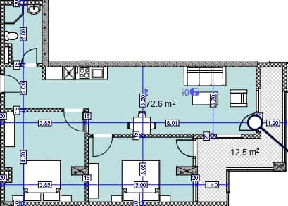 两居室, 72.6 m²