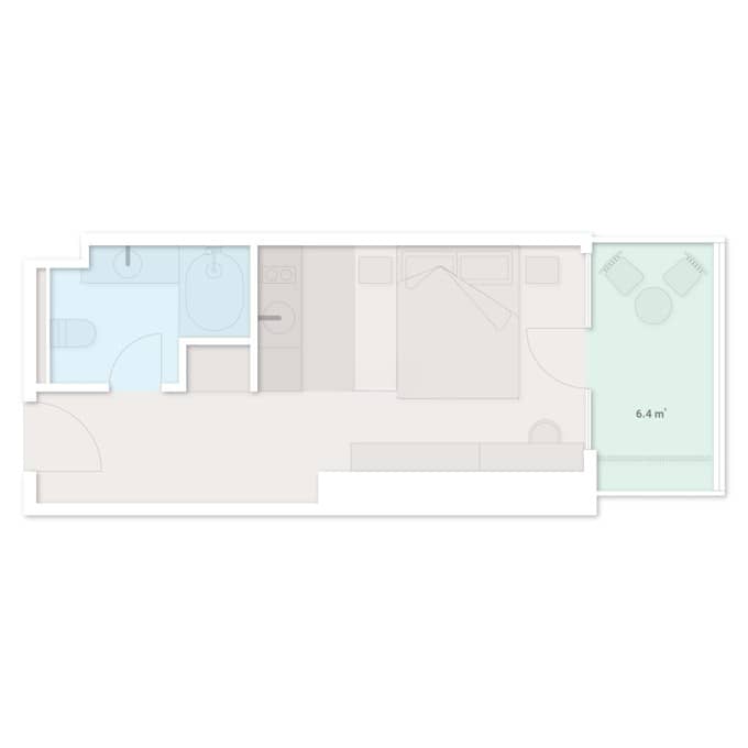 单间, 32.7 m²