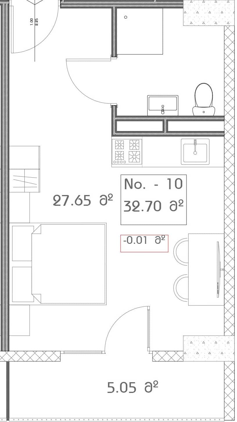 Studio, 32.7 m²