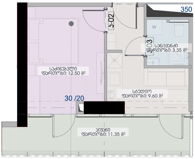 1-room, 36.8 m²