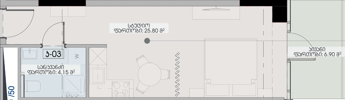 Studio, 36.9 m²