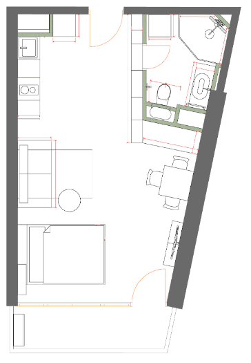 单间, 40.3 m²