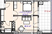 一居室, 64.1 m²