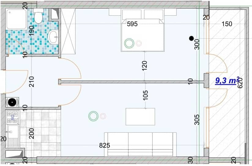 一居室, 59.8 m²