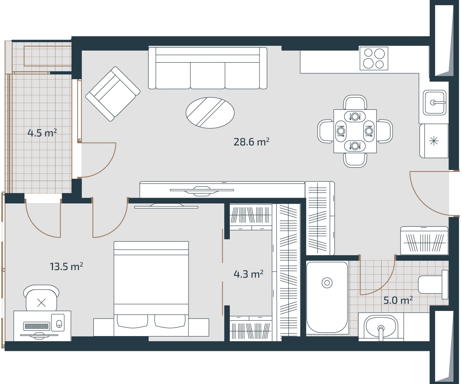1-room, 55.9 m²
