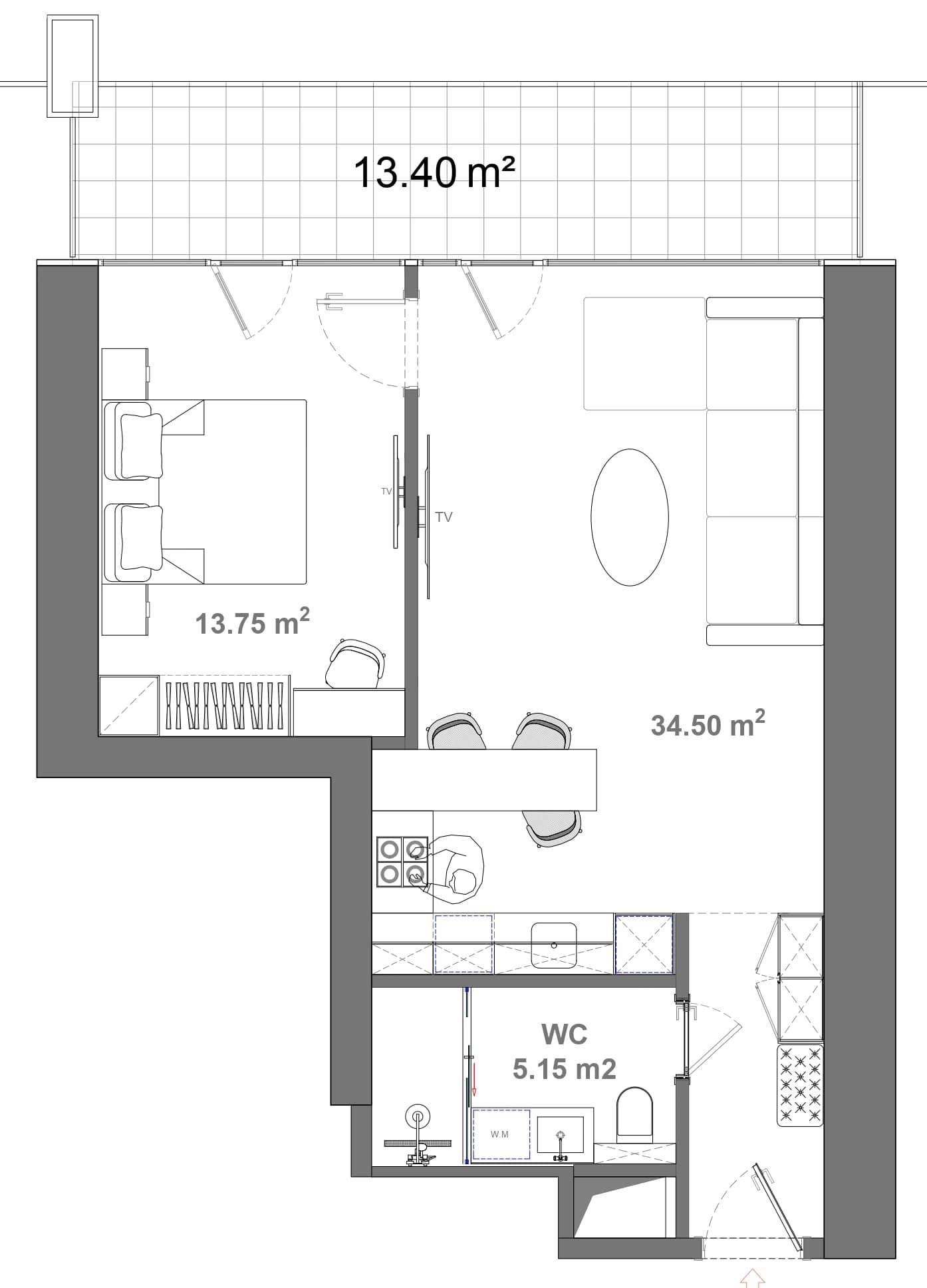 1-room, 66.8 m²