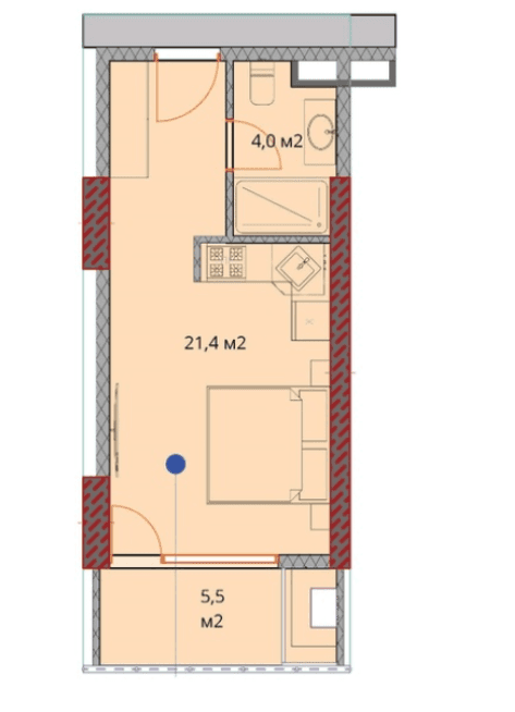 单间, 31.3 m²