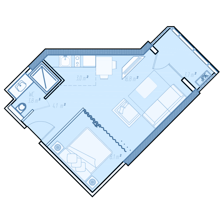 1-комн., 40.9 м²