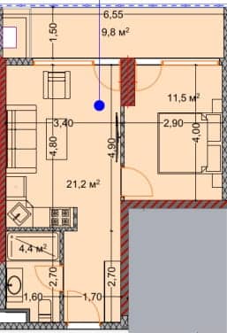 1-room, 46.4 m²