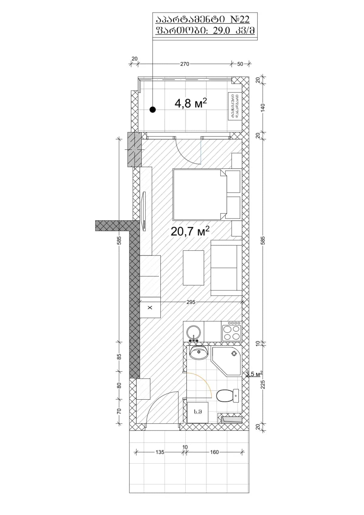 单间, 29 m²
