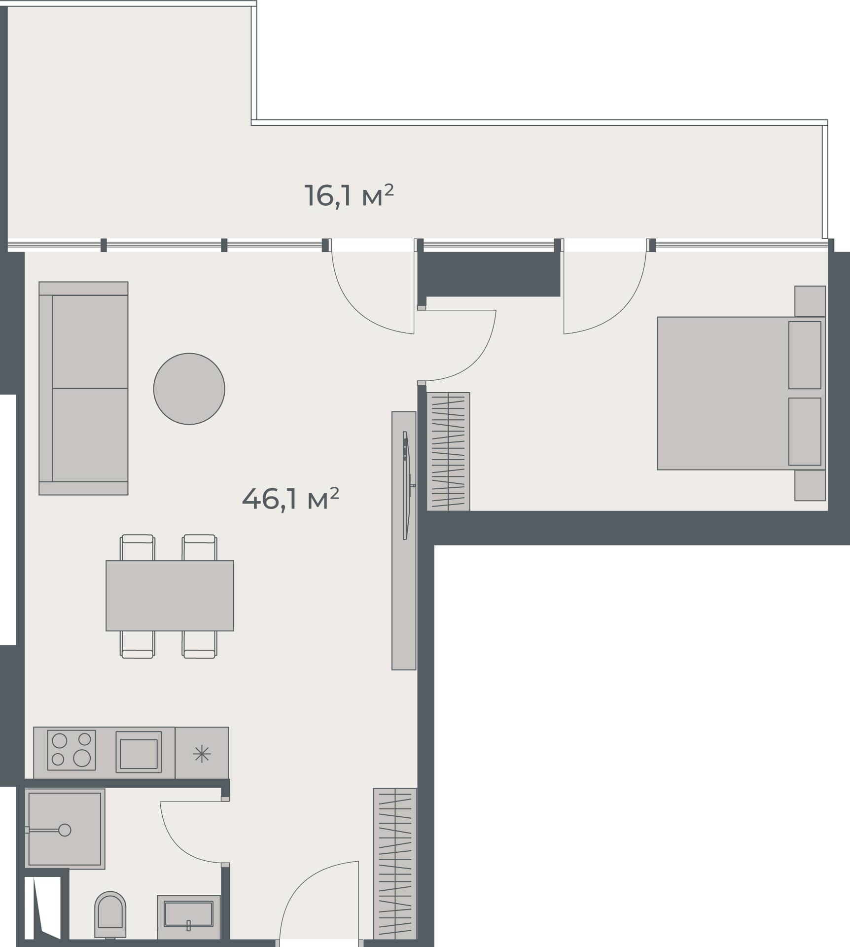 一居室, 62.2 m²