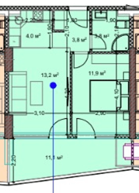 一居室, 49.9 m²