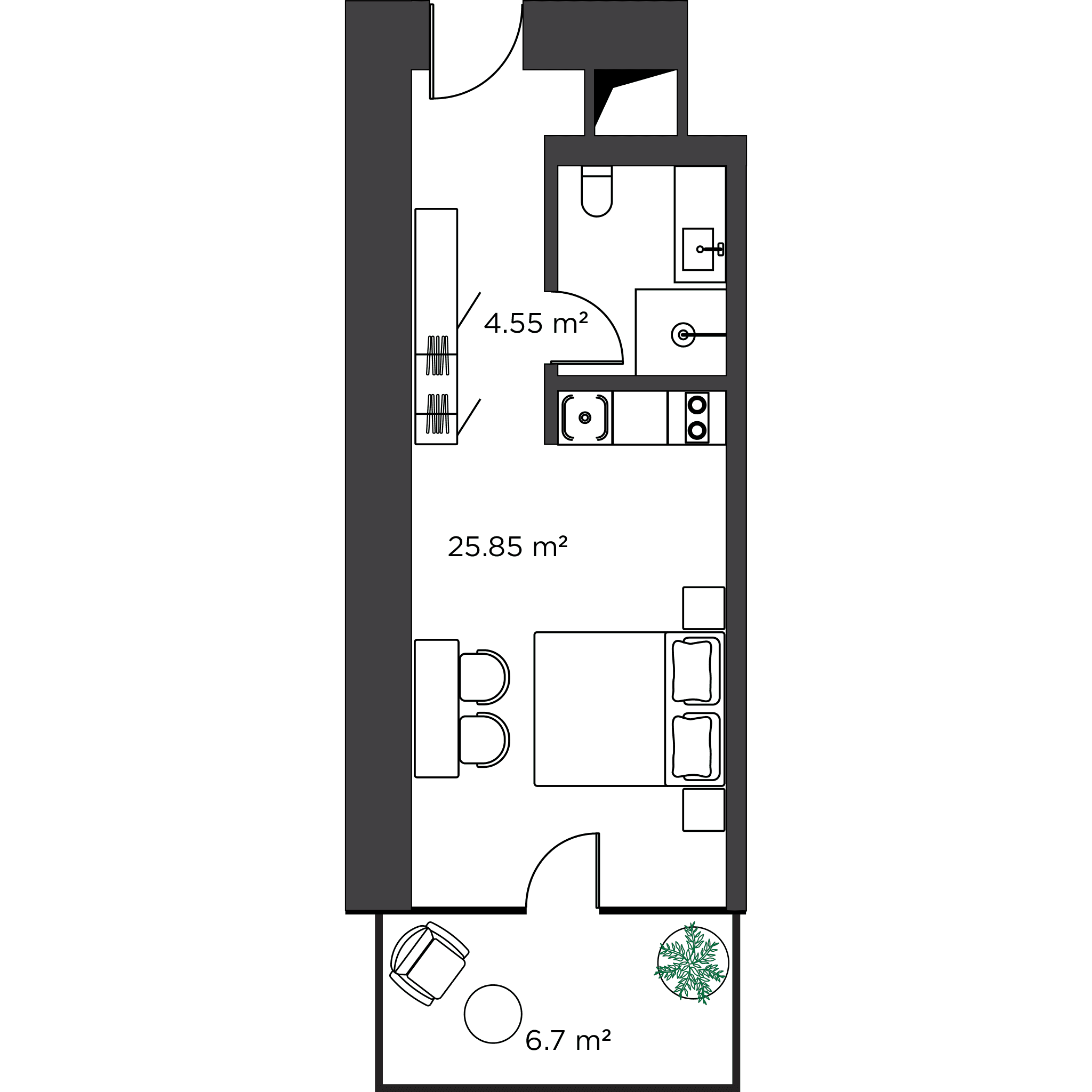 Студия, 37.9 м²
