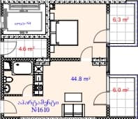 1-комн., 57.1 м²