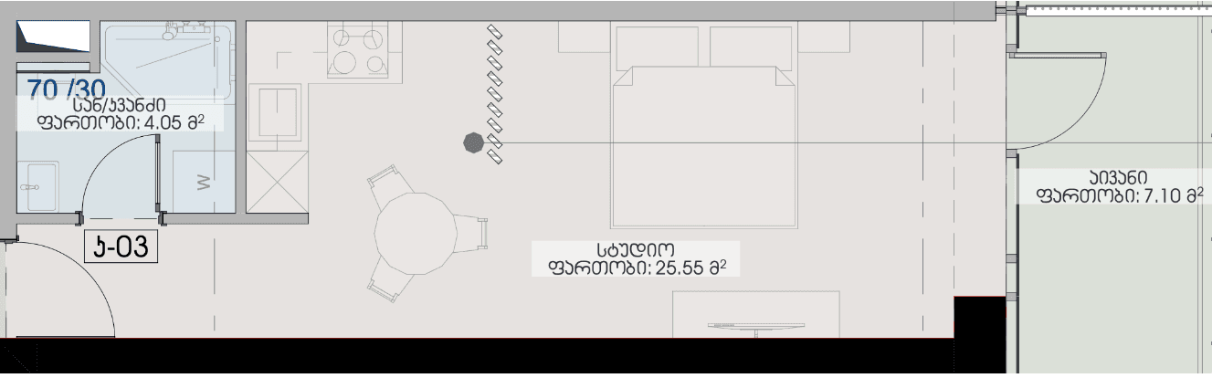 Студия, 36.7 м²