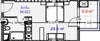 Студия, 34.6 м²