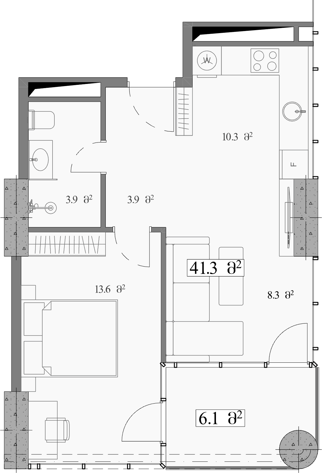 דירת חדר אחד, 47.4 מ״ר
