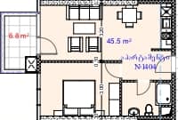 一居室, 52.3 m²