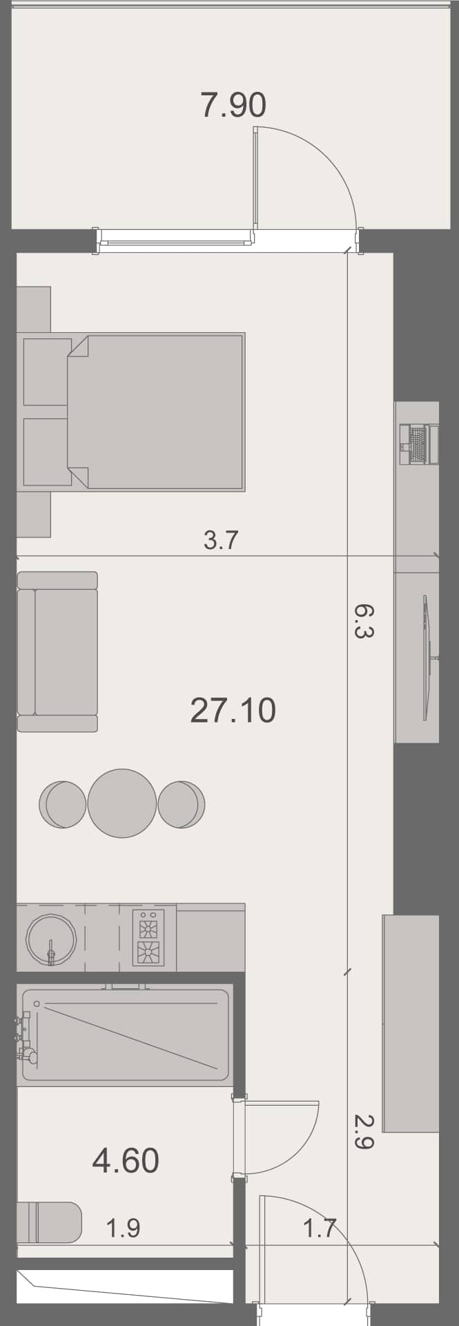 Studio, 39.5 m²