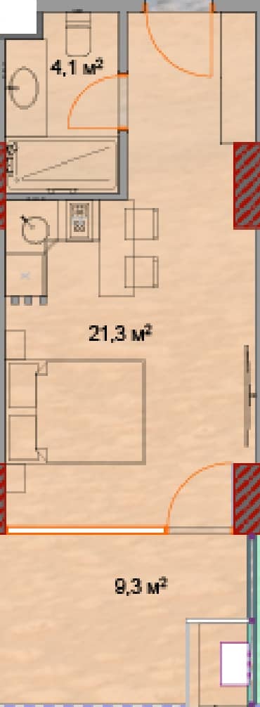 Студия, 35.4 м²