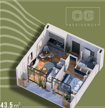 1-комн., 43.5 м²