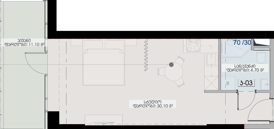 Студия, 45.9 м²