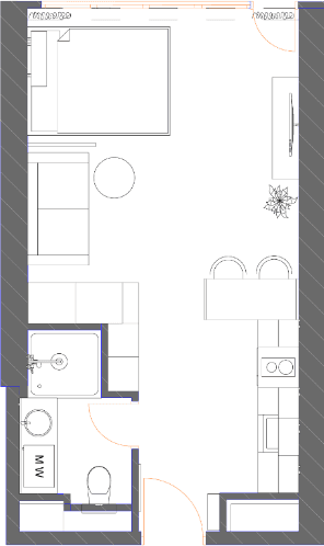 单间, 34.9 m²